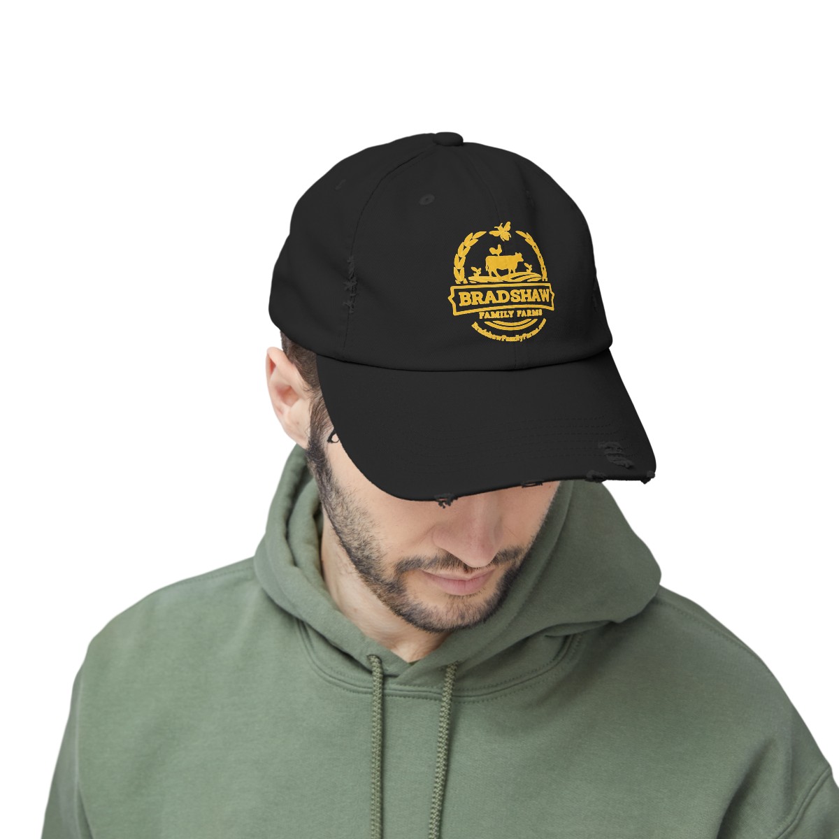 Bradshaw family farms logo on hat