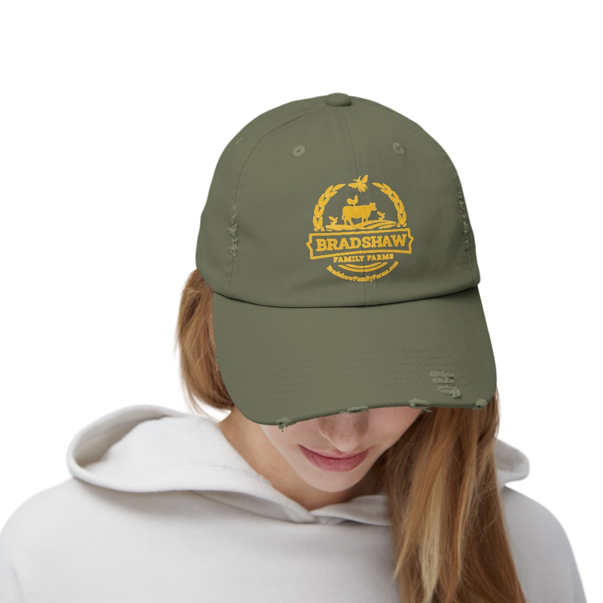 Bradshaw family farms logo on hat