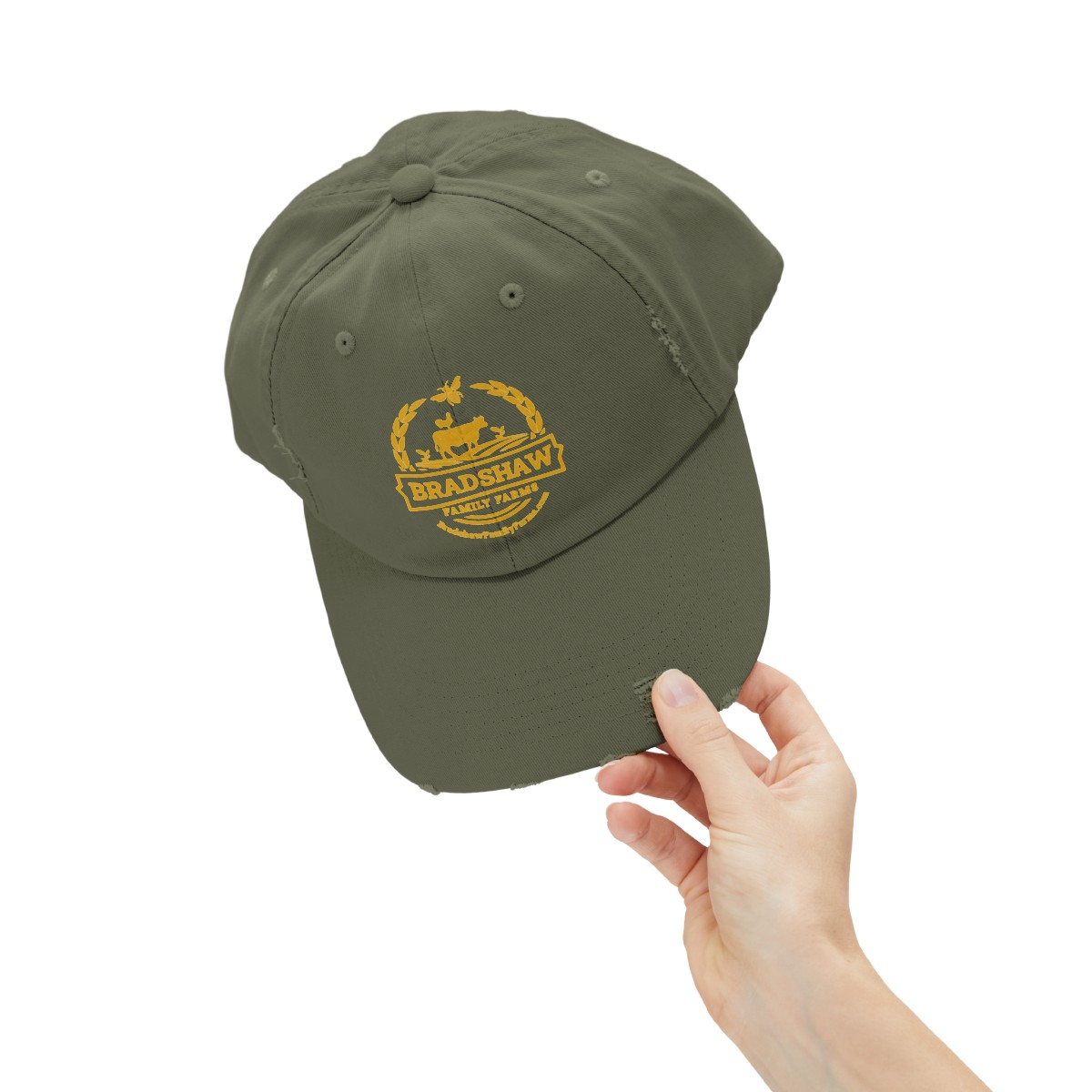 Bradshaw family farms logo on hat