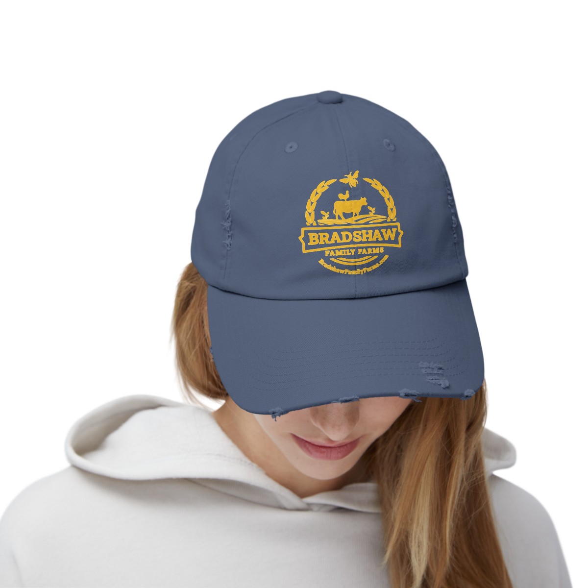 Bradshaw family farms logo on hat