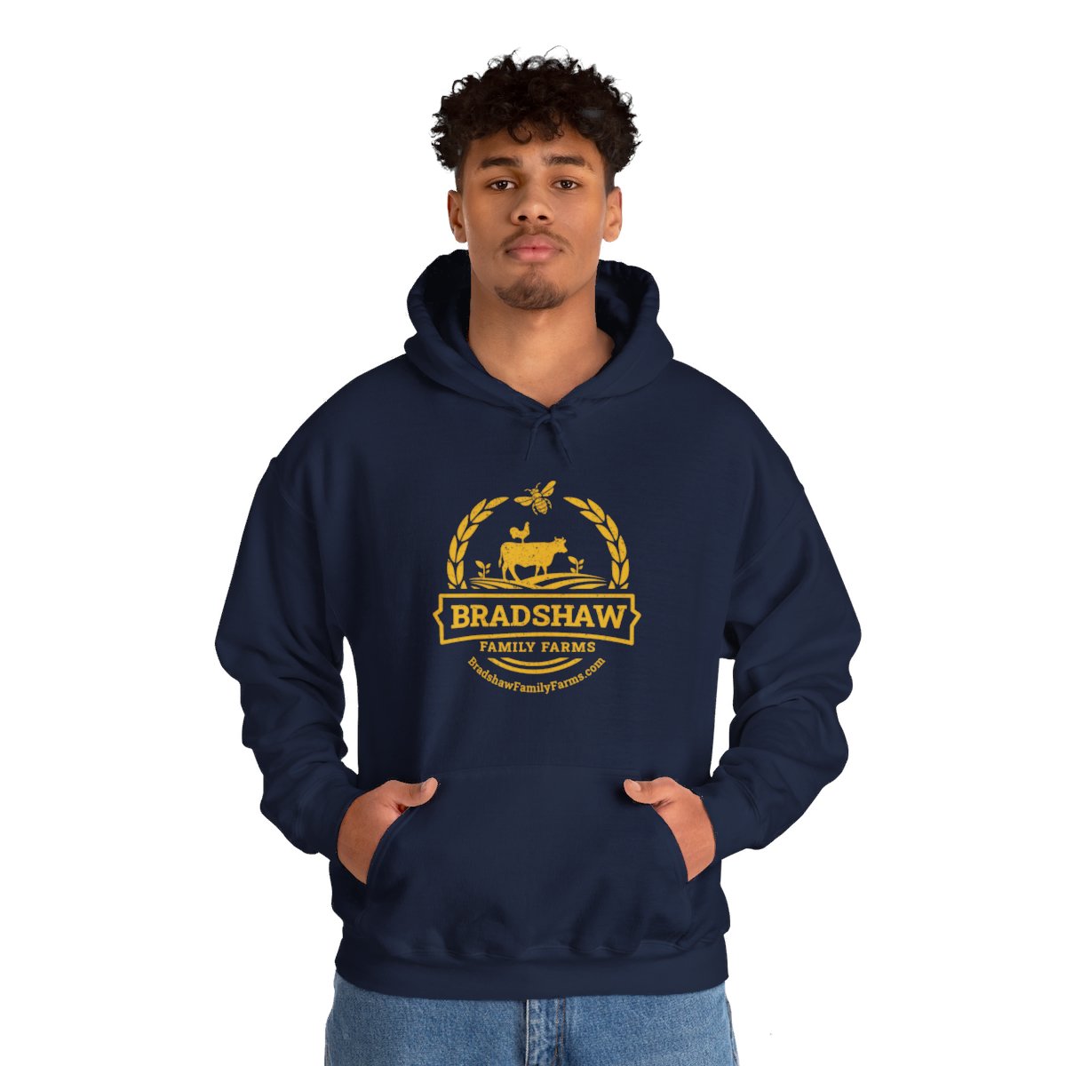 Bradshaw family farms logo on hoodie