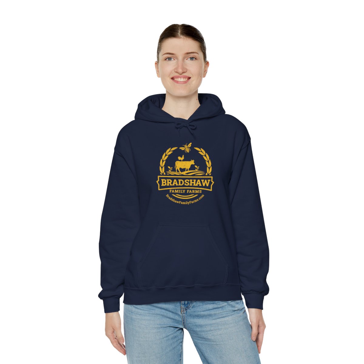 Bradshaw family farms logo on hoodie