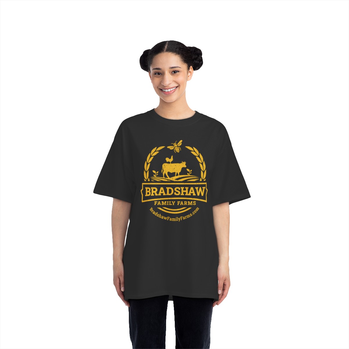 Bradshaw family farms logo on t-shirt