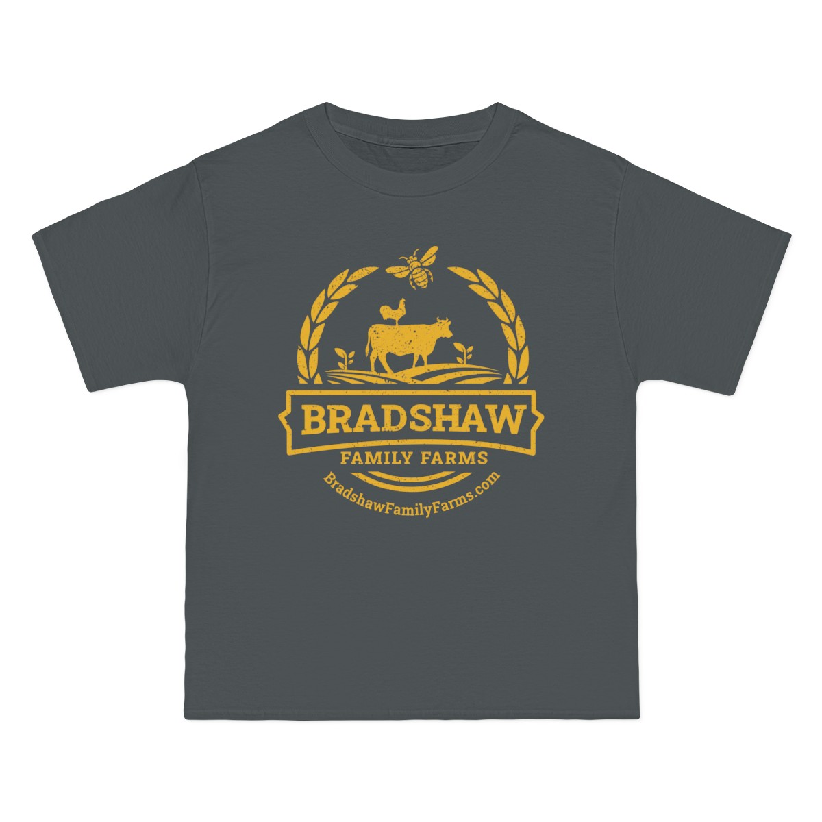 Bradshaw family farms logo on t-shirt