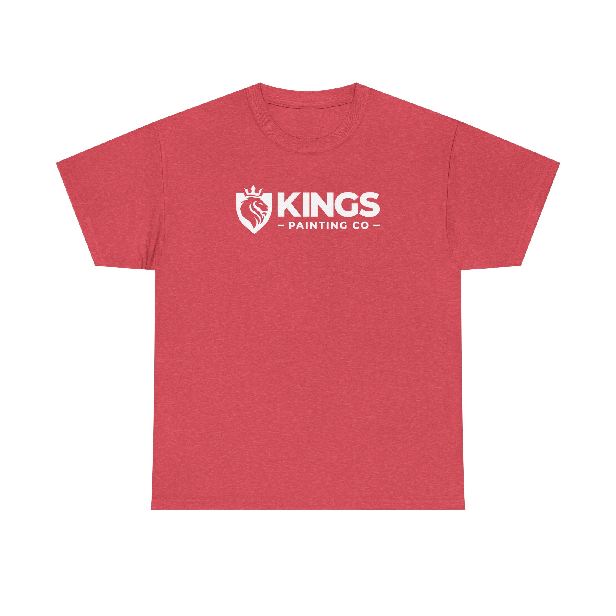 Kings Painting Co. Logo T‑Shirt (Heather) | Gildan Ultra Cotton (G5000) in red, featuring "KINGS PAINTING CO" in white lettering and a crowned lion head logo on the left chest, with the design centered on the front.