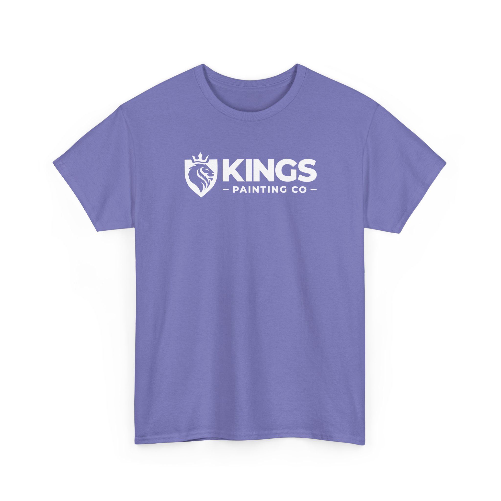 Kings Painting Co. Logo T‑Shirt (Classic) | Gildan Ultra Cotton (G5000): Light purple T-shirt featuring a white KINGS PAINTING CO logo alongside a lion head in a shield wearing a crown.