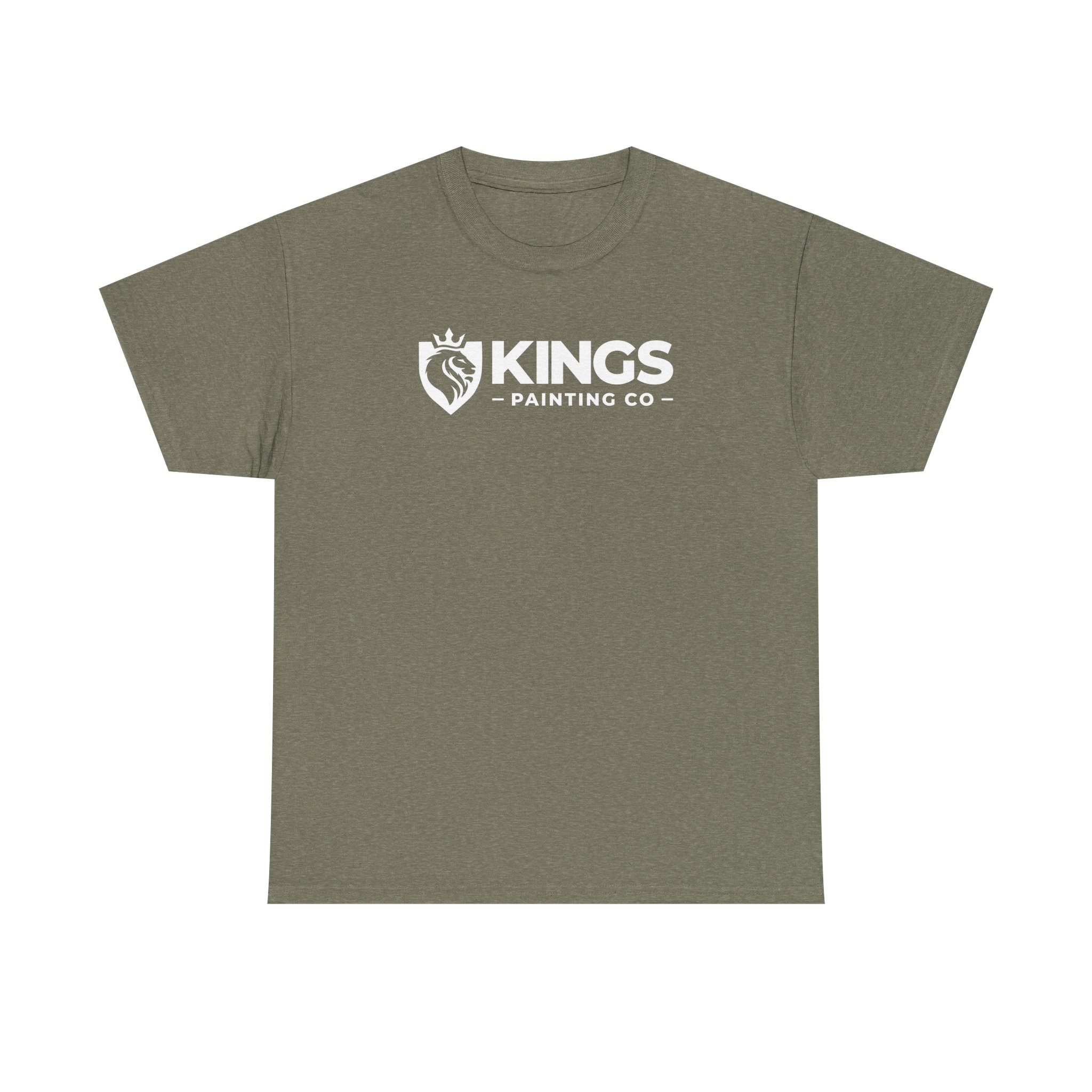 Kings Painting Co. Logo T‑Shirt (Heather) by Gildan Ultra Cotton (G5000), featuring an olive green color and a white Kings Painting Co logo with a crowned lion inside a shield on the upper chest.