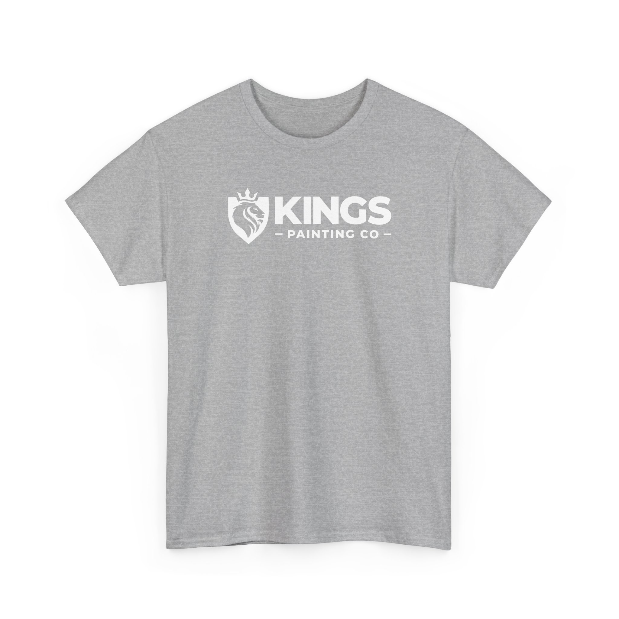 Heather gray Kings Painting Co. Logo T‑Shirt (Gildan Ultra Cotton G5000) featuring a white Kings Painting Co. logo and a crowned lion emblem on the front.