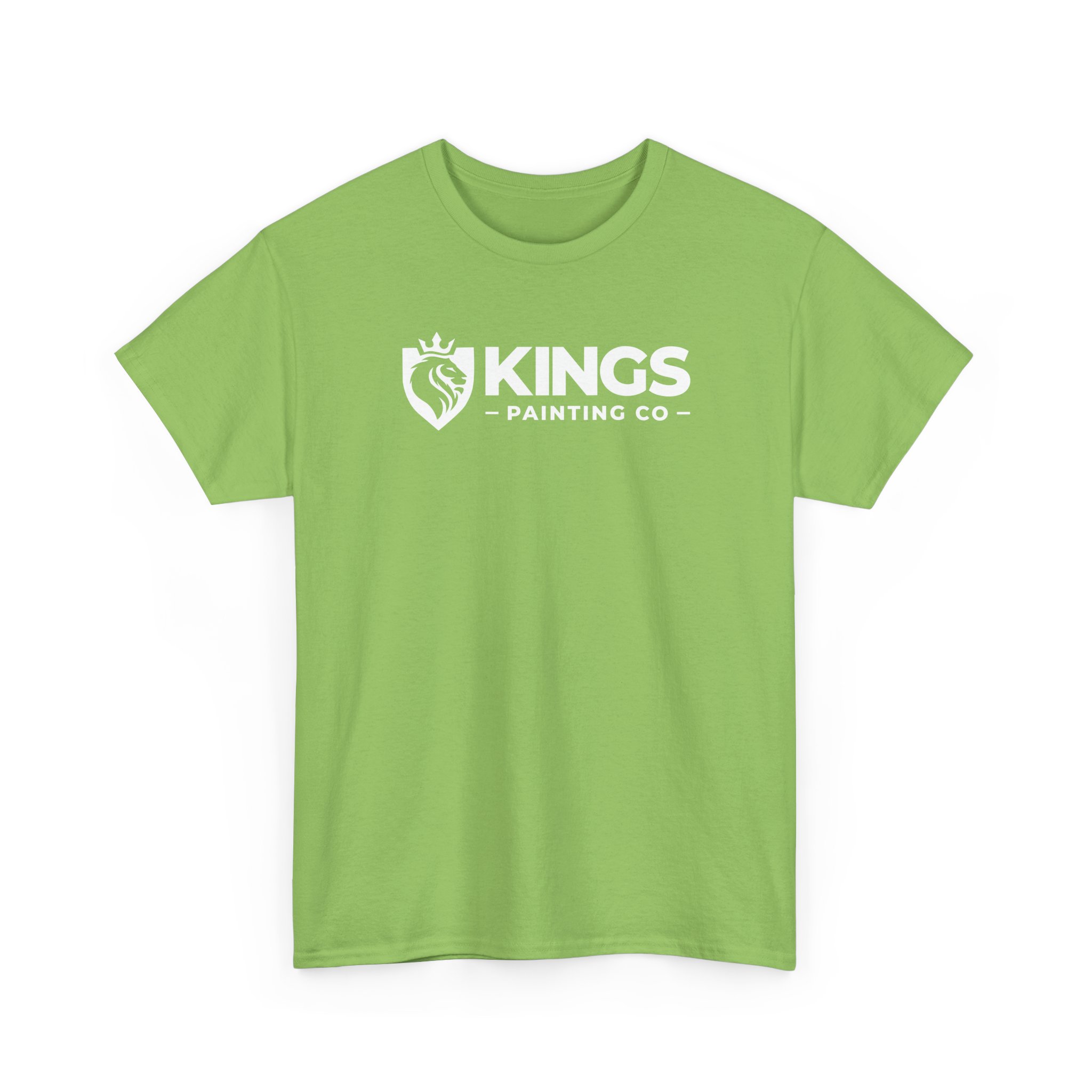 Kings Painting Co. Logo T‑Shirt (Classic) | Gildan Ultra Cotton (G5000) in light green, showcasing a white KINGS PAINTING CO logo with a crowned lion emblem to the left of the text, displayed on a plain background.